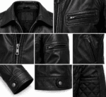 Black Leather Jacket with Zipper Pockets - Image 3