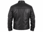 Black Stand Collar Leather Jacket with Zipper Pockets - Image 3