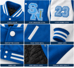 Blue and White Embroidered Varsity Jacket - Image 6